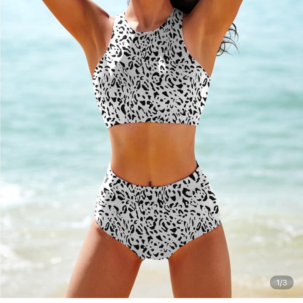 SHEIN Black and White Leopard Print Bikini